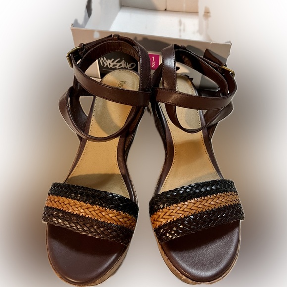 Mossimo Vondra Platform Heel Pumps Braided Tan Black Wood tone Sole 70s Size 8.5 - Picture 2 of 16